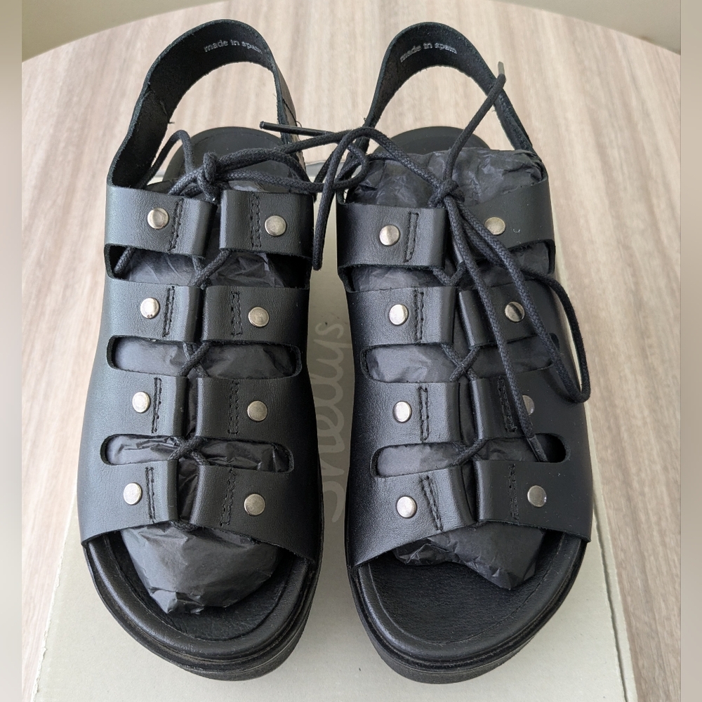 Shellys London Black Platform Sandals with Studs And Laces